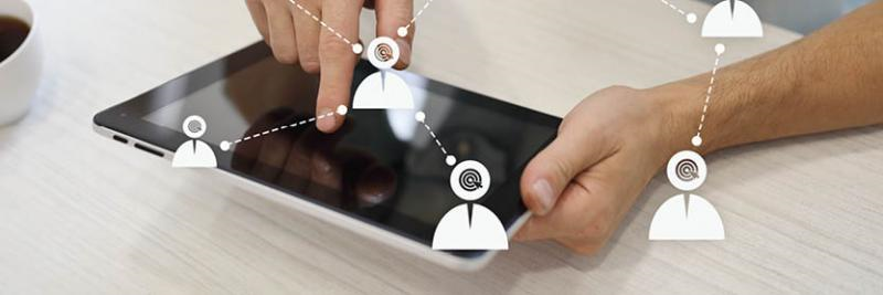 connection graphic on iPad representing target audience